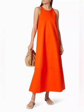 Bird & Knoll Orange Maxi Dress Sleeveless A-Line Minimalist Size L Flowy Chic